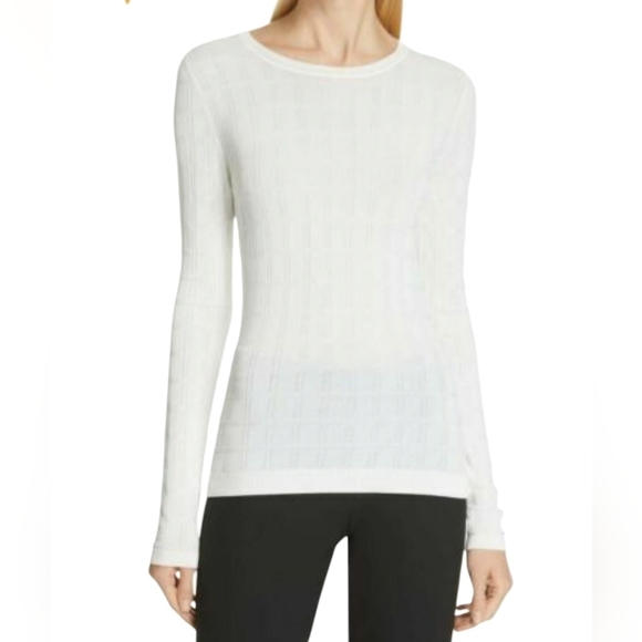 NWT Boss Italian Designer Long Sleeve Cream White Textured Sweater Top - Large - Picture 1 of 9